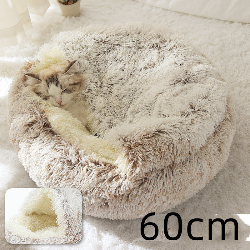 2 In 1 Dog And Cat  Winter Bed Round Plush