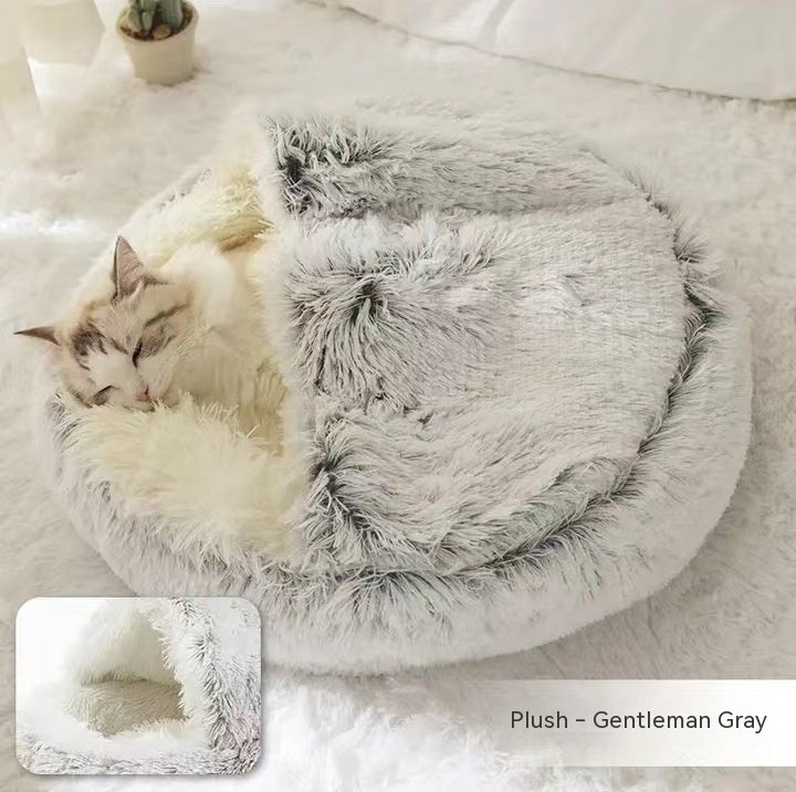 2 In 1 Dog And Cat  Winter Bed Round Plush