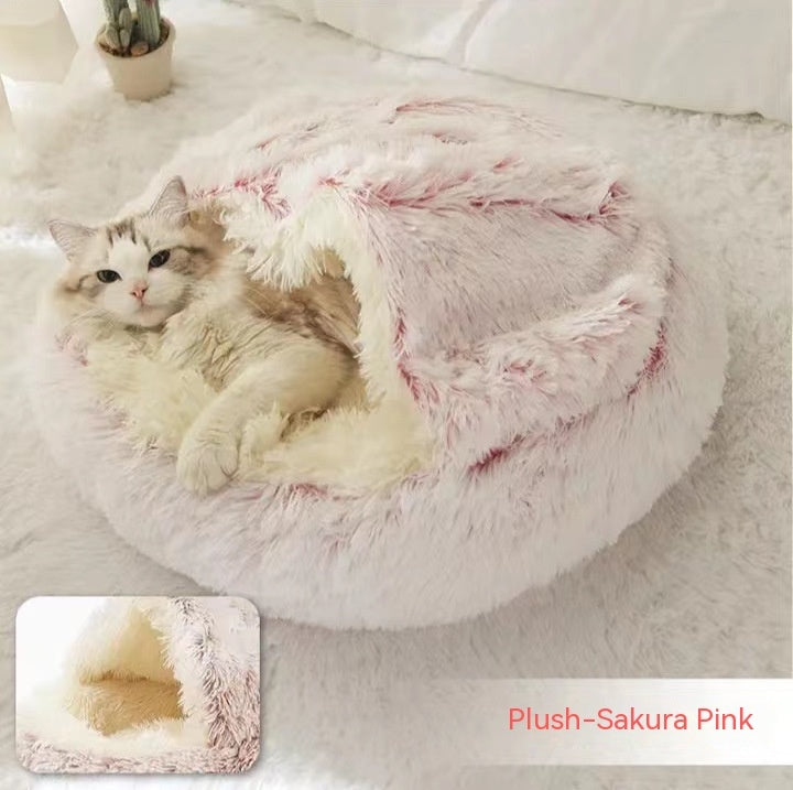 2 In 1 Dog And Cat  Winter Bed Round Plush