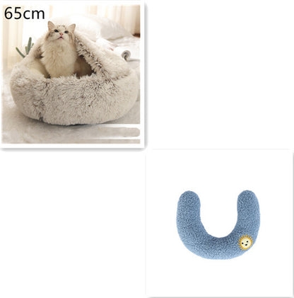 2 In 1 Dog And Cat  Winter Bed Round Plush