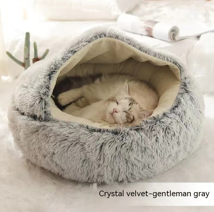 2 In 1 Dog And Cat  Winter Bed Round Plush