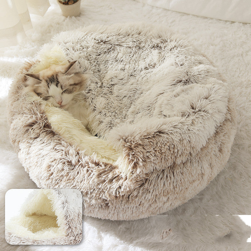 2 In 1 Dog And Cat  Winter Bed Round Plush