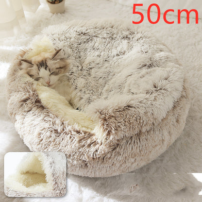 2 In 1 Dog And Cat  Winter Bed Round Plush