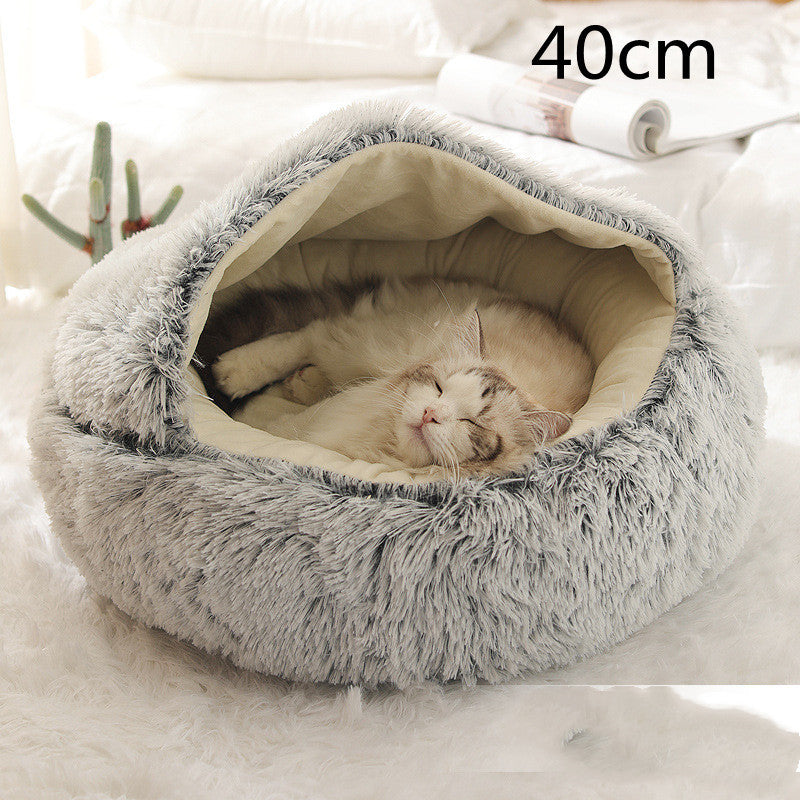 2 In 1 Dog And Cat  Winter Bed Round Plush