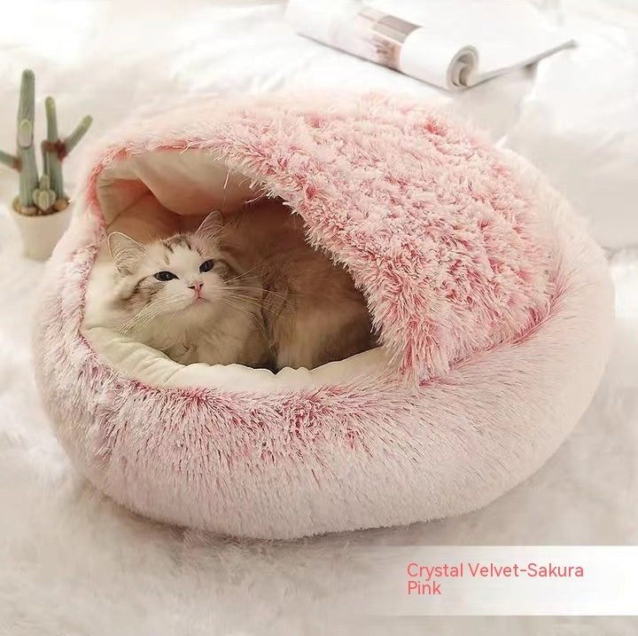 2 In 1 Dog And Cat  Winter Bed Round Plush