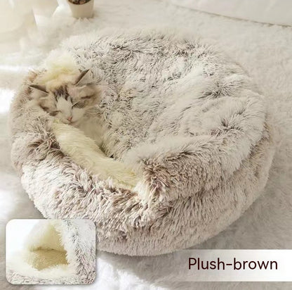 2 In 1 Dog And Cat  Winter Bed Round Plush