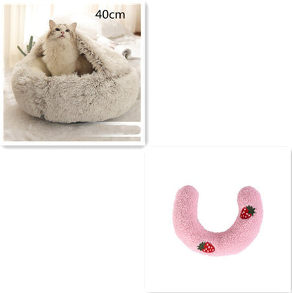 2 In 1 Dog And Cat  Winter Bed Round Plush